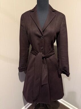 B37 Akris Women’s 6 Dark Brown Wool Cashgora Belted Trench Coat Outdoor